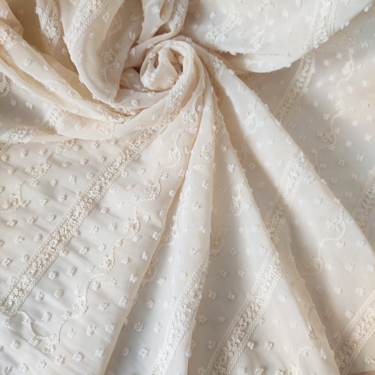 140cm Width x 95cm Length Vintage Embroidery Chiffon Fabric