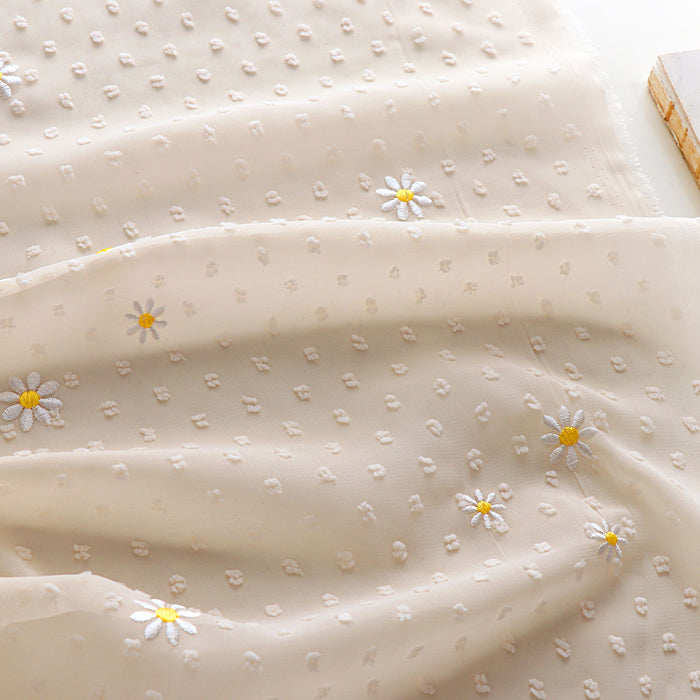 140cm Width x 95cm Length Premium Daisy Flower Embroidery Cotton