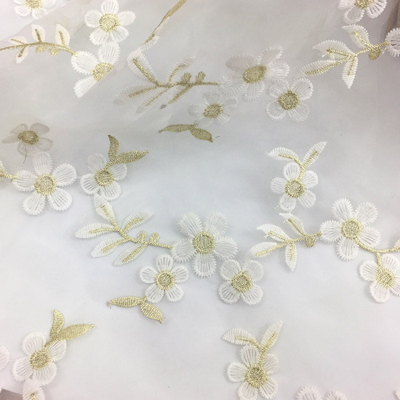 120cm Width x 90cm Length Sakura Floral Embroidery Organza