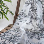 140cm Width Black Contrast Lily Floral Embroidery Organza Lace Fabric