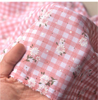 150cm Width Branch Flower Print on Plaid Cotton Blend fabric