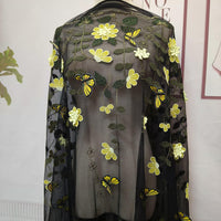 138cm Width x 95cm Length Premium Butterfly Flower Embroidery Black Lace Fabric