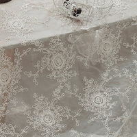 135cm Width  Retro 3D Vine Floral Embroidery Bone Lace Fabric