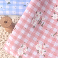 150cm Width Branch Flower Print on Plaid Cotton Blend fabric