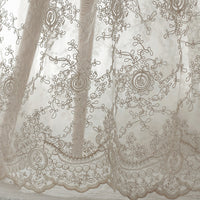 135cm Width  Retro 3D Vine Floral Embroidery Bone Lace Fabric