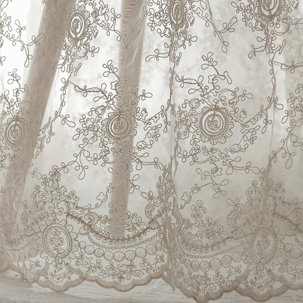 135cm Width  Retro 3D Vine Floral Embroidery Bone Lace Fabric