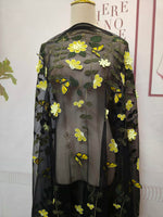138cm Width x 95cm Length Premium Butterfly Flower Embroidery Black Lace Fabric
