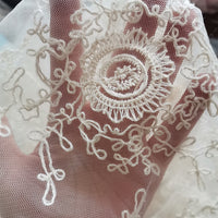 135cm Width  Retro 3D Vine Floral Embroidery Bone Lace Fabric