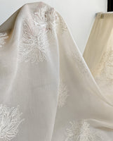 150cm Width Chrysanthemum Floral Embroidery Silk Blend Lace Fabric