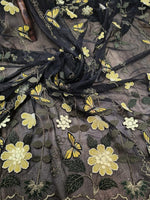 138cm Width x 95cm Length Premium Butterfly Flower Embroidery Black Lace Fabric