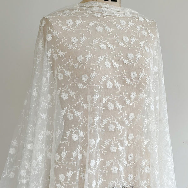 130cm Width Vine flower embroidered tulle lace fabric