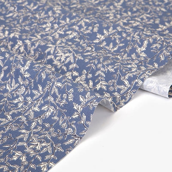 150cm Width x 95cm Length Retro Botanical Branch Print Cotton Fabric Blue