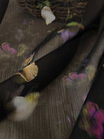 150cm Width Super Lightweight Floral Petals Print Fabric Black