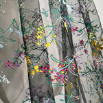 130cm Width Colorful Botanical Branch Floral Embroidery Black Lace Fabric