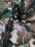 142cm Width x 95cm Length Premium Rabbit Botanical Embroidery Black Lace Fabric