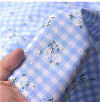 150cm Width Branch Flower Print on Plaid Cotton Blend fabric