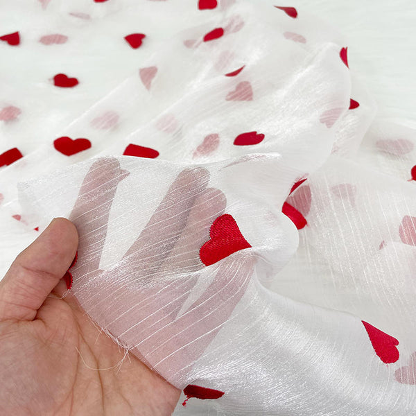 150cm Width x 95cm Length Red Heart Shape Chiffon Lace Fabric