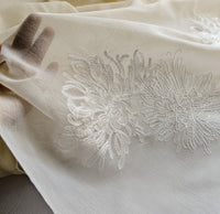 150cm Width Chrysanthemum Floral Embroidery Silk Blend Lace Fabric
