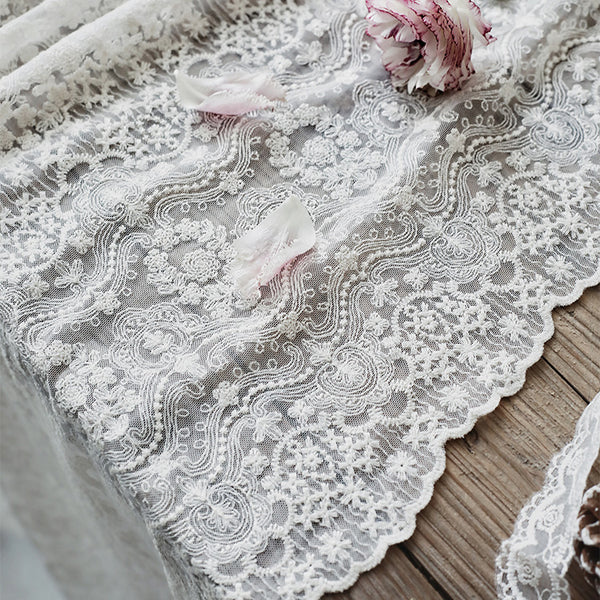 53 inches Width Vintage Geometrical Floral Embroidery Lace Fabric by The Yard