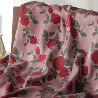 146cm Width x 95cm Length High Quality Retro Yarn-dyed Jacquard  Embossed Red Rose Floral Fabric