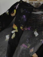 150cm Width Super Lightweight Floral Petals Print Fabric Black