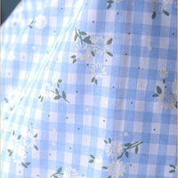 150cm Width Branch Flower Print on Plaid Cotton Blend fabric