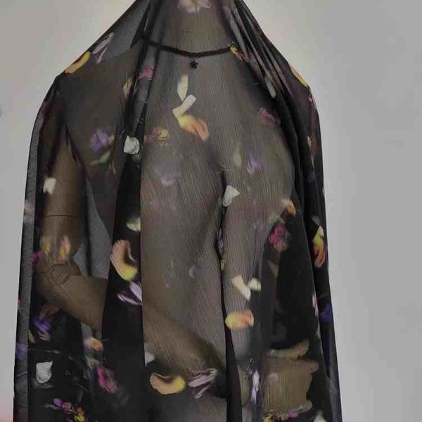 150cm Width Super Lightweight Floral Petals Print Fabric Black