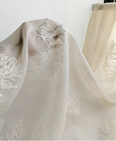 150cm Width Chrysanthemum Floral Embroidery Silk Blend Lace Fabric