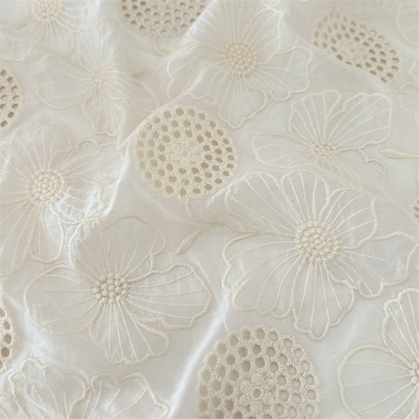 145cm Width Hollow-out and Poppy Floral Embroidery Fabric