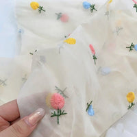 幅 130cm カラフルな花柄刺繍オーガンザ混レース生地