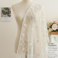 130cm Width x 95cm Length Organza Grids Branch Floral Embroidery Lace Fabric by the Yard