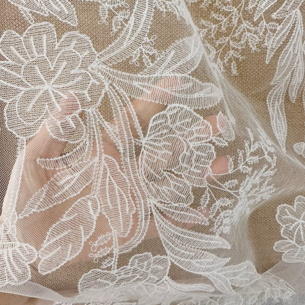 135cm Width x 95cm Length Premium Botanical Branch Floral Embroidery Wedding Bridal Lace Fabric