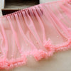 2 Yards x 35cm Width Cute Ruffled Floral Tulle Lace Trim with Beads