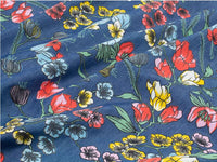 145cm Width x 95cm Length Vivid Colorful Floral Print Denim Fabric