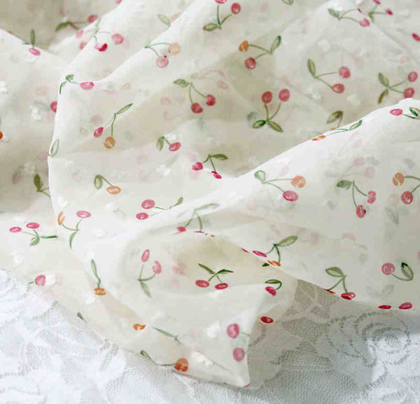 150cm Width Cherry Pattern Print Chiffon Fabric