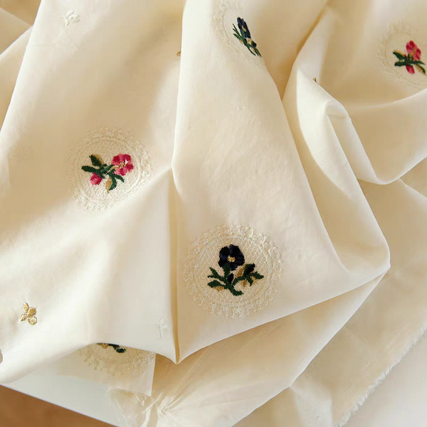 145cm Width European Style Vintage Colorful Flower Embroidery Cotton Fabric
