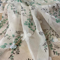 150cm Width x 95cm Length Green Branch Print Chiffon Lace Fabric with 3D Flower