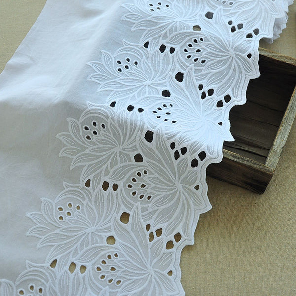 2 Yards x 36cm Width Premium Floral Embroidered Eyelet Cotton Lace Fabric Trim
