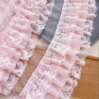 2 Yards x 11cm Width Premium 3-Layer Lolita Ruffled Chiffon Lace Trim Pink
