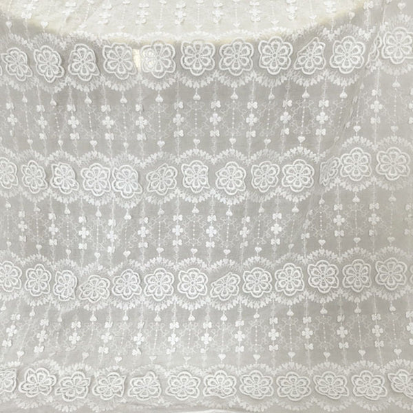 49” Width 3D Parallel Floral Embroidery Cotton Fabric by The Yard