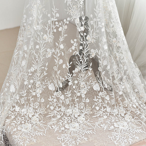 130cm Width x 95cm Length Premium Flower Embroidered Wedding Bridal Dress Lace Fabric 130cm Width x 95cm Length Premium Flower Embroidered Wedding Bridal Dress Lace Fabric