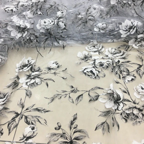 110” Width Impressional Peony Floral Print Organza Fabric by The Yard