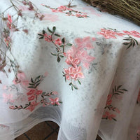 150cm Width Pink Flowers Branch Embroidery Lace Fabric by the Yard