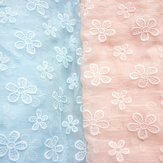 140cm Width Romantic Chiffon Floral Embroidery Lace Fabric by the Yard