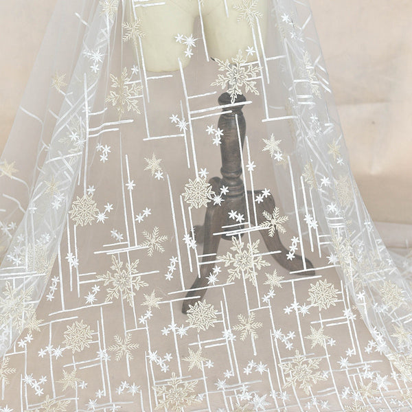 130cm Width Snowflake Embroidery Lace Fabric by the Yard