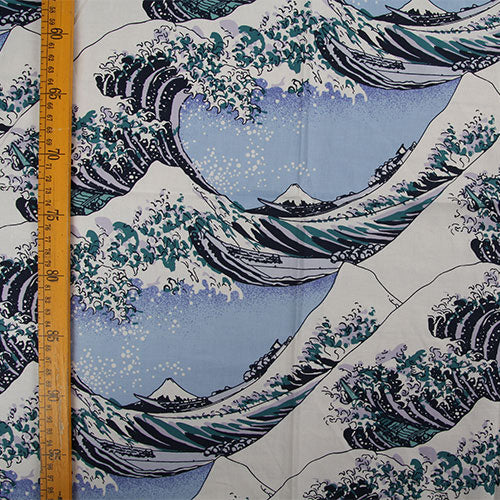 140cm 幅 日本製 The Great Wave プリント コットン生地 ヤード単位