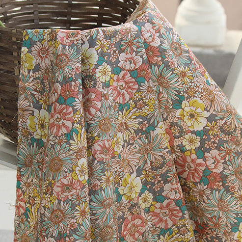 145cm Width Vintage Blooming Floral Print Cotton Fabric by the Yard