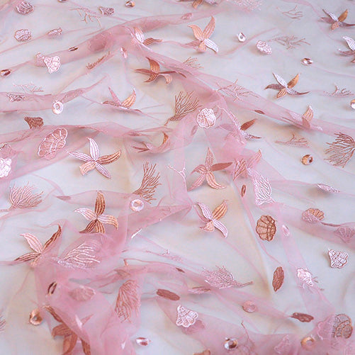 130cm Width Marine Starfish Embroidery Tulle Lace Fabric by the Yard