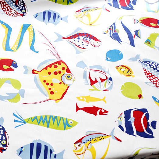 150cm Width Length Colorful Sea Fish Print Cotton Linen Fabric by
