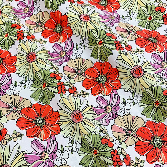 145cm Width x 90cm Length Colorful Daisy Flower Print Pattern Cotton Fabric
